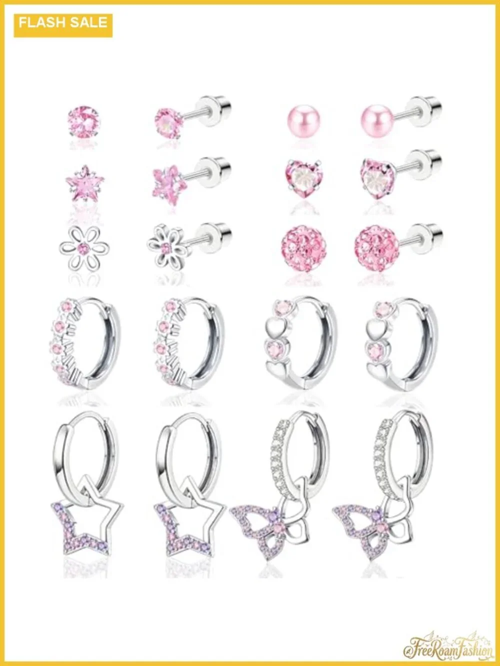 10 Pairs Hypoallergenic Stainless Steel Screw Back Stud Hoop Dangle Earrings Set